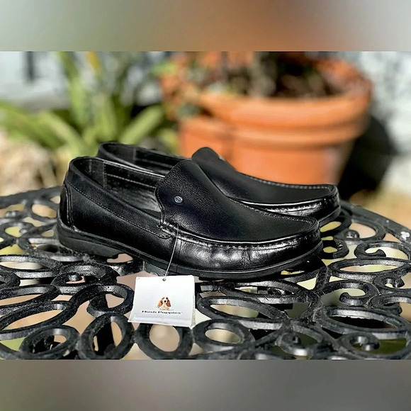 Hush Puppies — Black Leather Loafers - Picture 1 of 6